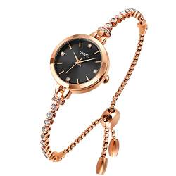 Tonnier Uhren Frauen Analoge Quarzuhr Mosaik mit Diamanten Armband Dress Watch für Frauen wasserdichte Armbanduhr mit Rose Gold Armband, BlackBracelet von Tonnier