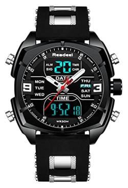 Youwen Herren Uhren Multifunktions Sport Militär Uhr Dual Time LED Digital Quarz Wasserdicht Chronograph Armbanduhr schwarz von Tonnier