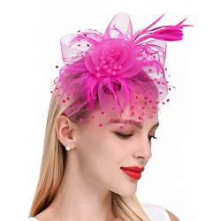 Fascinator-Hut, Fascinatoren für Frauen Mädchen Tee Party Hüte Frauen Fascinator Stirnband mit Haarspange,Rosenrot von Tonone