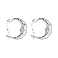 Damen-Edelstahl-Ohrringe Mode Ohrringe Edelstahl Runde Ohrringe Frauen Kreative Ohrringe Mond Ohrringe Punk Stil Metall Ohrringe Ohrringe Jade Silber (Silver, One Size) von Tonsee Accessoire