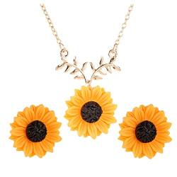 Mond Halskette Sonnenblumen-Halsketten- und Ohrring-Set, zarter Anhänger, , Imitationsperle, Harz, Boho, langer Tropfen, handgefertigt, Anhänger, Schmuckgummi Für Armbänder (3-Yellow, One Size) von Tonsee Accessoire