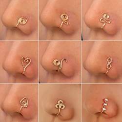 Mond Nasenring Gefälschte Nasenklammer Nasenpiercing Hoop Manschette verstellbare Manschettenpiercings für Frauen Männer Ringe Nicht Nase Faux auf Nasenpiercing Chirurgenstahl Dünn (G, One Size) von Tonsee Accessoire