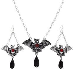 Persischer Schmuck Halloween Fledermaus Halskette Ohrringe für Frauen Halloween Horror Schwarz Rot Anhänger Halskette Ohrringe Lustige Halskette Ohrringe Set Schmuckaufbewahrung (Black-d, One Size) von Tonsee Accessoire