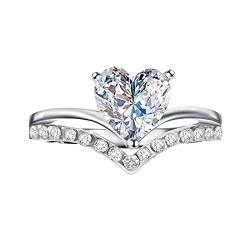 Ringe 50 cm Verlobungsring Prinzessin personalisierte Herzförmige Zirkonische Diamantringe für Frauen Lampen-Ringe (Silver, 5) von Tonsee Accessoire