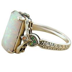 Tonsee Accessoire Damen Ring Luxuriöser quadratischer weißer Opal-Antik-Silber-Ring-Schmuck-Verlobter Ring für Frauen Buchbindung Ringe (White, 6) von Tonsee Accessoire