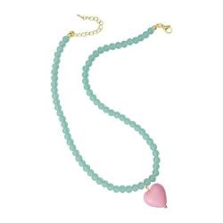 Tonsee Accessoire Halskette Damen Herz Anhänger Blau Rosa Herz Anhänger Halskette Fee Kragen Kette Anhänger Schmuck für Frauen Mädchen (Pink-f, One Size) von Tonsee Accessoire