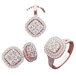 Tonsee Accessoire Halskette Sommer Exquisite Ringe Halskette Ohrringe Schmuckset für Frauen Zirkon Kette Anhänger Hochzeit Verlobung Jahrestag Geburtstag Schmuck Katze (Rose Gold-D, 10) von Tonsee Accessoire