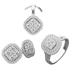 Tonsee Accessoire Halskette Sommer Exquisite Ringe Halskette Ohrringe Schmuckset für Frauen Zirkon Kette Anhänger Hochzeit Verlobung Jahrestag Geburtstag Schmuck Katze (Silver-D, 10) von Tonsee Accessoire