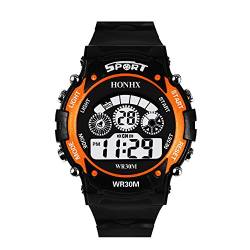 Tonsee Accessoire Herrenuhr Casual Multifunktion Mens Date Fashion Analog Watch LED Wrist Sports Alarm Quarz Digital Herrenuhr Armbanduhren Zahlen (Orange, One Size) von Tonsee Accessoire