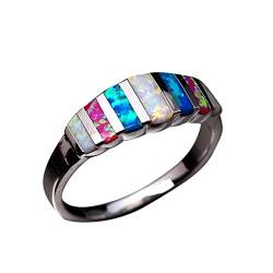 Tonsee Accessoire Ring für Damen Neuer Opalring Lucky In Love Jubiläumsgeschenk Ehering Verlobungsring Indischer Silberschmuck Ringe (Multi, 5) von Tonsee Accessoire