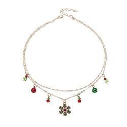 Tonsee Accessoire Weihnachtsglocken-Schneeflocke-Halsketten-doppelte Schlüsselbein-Kette-Frauen-Feiertagsverzierungen Halskette Geometrie (2-Gold, One Size) von Tonsee Accessoire