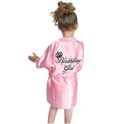 Kinder Mädchen Bademantel Baby Nachtwäsche Kleidung,Tonsee "Birthday Girls" Stickerei Silk Satin Kimono Roben Weich Bequem Pyjamas Nachthemd Kleider mit Gürtel (Rose, 130) von Tonsee Bekleidung