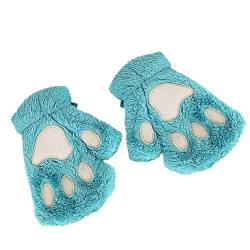 Tonsee 1 Paar Handschuhe Fingerlos Damen Mädchen Plüsch Halb Handschuhe Dicken Warmen Fingerhandschue Niedlich Cartoon Tier Bär Katze Krallen Fäustlinge Winterhandschuhe (Blau) von Tonsee Bekleidung