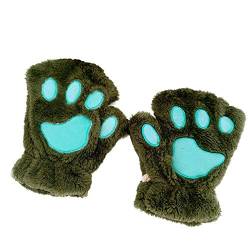 Tonsee 1 Paar Handschuhe Fingerlos Damen Mädchen Plüsch Halb Handschuhe Dicken Warmen Fingerhandschue Niedlich Cartoon Tier Bär Katze Krallen Fäustlinge Winterhandschuhe (Grün) von Tonsee Bekleidung