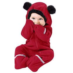 Tonsee Baby Overall mit Kapuzen Footies Mädchen Jungen Winter Fleece Strampler Schneeanzüge Karikatur Jumpsuit Kleidungsset Footed Panda Spielanzug 0-24 Monate (80, Rot) von Tonsee Bekleidung