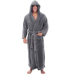 Tonsee Herren Bademäntel mit Kapuzen Saunamantel Weich Morgenmantel Kuschelfleece Mode Übergröße Lange Saugfähige Robe Fleece Schal Handtuch Wickeln Sleepyhead mit Gürtel und Taschen (5XL, Grau) von Tonsee Haushalt & Wohnen