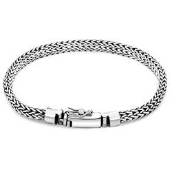 Tony Fein Panzerarmband Flechtmuster 7mm Massiv 925er Silber Halbrund Oxidiert Geschwärzt für Herren und Damen von Tony Fein