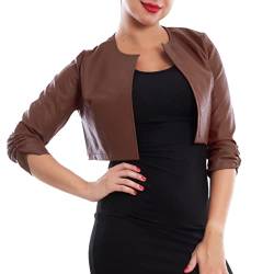 Toocool Bolero Damen kurze Jacke aus Kunstleder ohne Verschluss gerafft VB-10381, dunkelbraun, M von Toocool