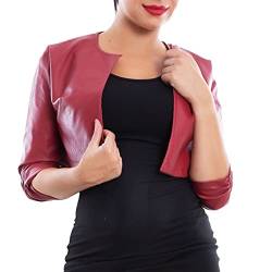 Toocool Damen Kurze Jacke Bolero Kunstleder Ohne Verschluss Lockig VB-10381, bordeaux, L von Toocool