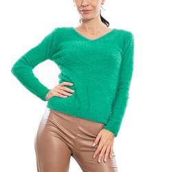 Toocool Damen-Pullover mit V-Ausschnitt, Pelz, Kunstfell, Pullover VI-9516, Verde, L-XL von Toocool