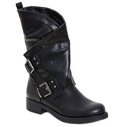 Toocool - Damen-Stiefel Biker Boots Motorradstiefel Schnallen SA9907, Schwarz - Schwarz - Größe: 36 EU von Toocool