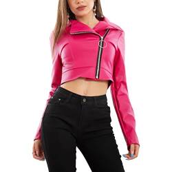 Toocool - Damenjacke Kunstleder Nagel Kurz Reißverschluss Sexy Neckholder Jacke Neu AS-5520, fuchsia, L von Toocool