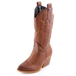 Toocool Damenstiefel Texani Cowboy Western camperos Stiefel Boots Y02, Camel, 39 EU von Toocool