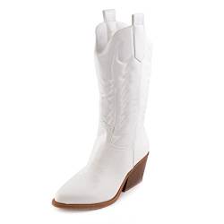 Toocool Damenstiefel Texani Cowboy Western camperos Stiefel Boots Y02, Weiß, 37 EU von Toocool