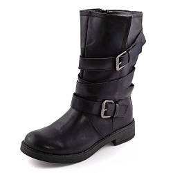 Toocool - Frauen Schuhe Stiefel Biker Motorradfahrer Kunstleder Casual Schnallen Neu 1050, Schwarz , 38 EU von Toocool