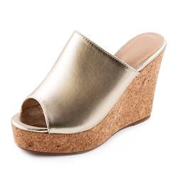Toocool Schuhe Damen Sandalen Keilabsatz Flatteroni Kork Flatform M627, gold, 39 EU von Toocool