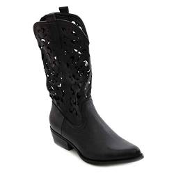 Toocool texanische Damen-Stiefel, Camperos, Western-Style, perforiert G629, Schwarz , 36 EU von Toocool