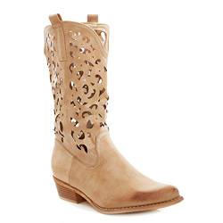 Toocool texanische Damen-Stiefel, Camperos, Western-Style, perforiert G629, beige, 36 EU von Toocool