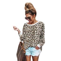 Tookang Damen Crew Hals Aus Der Schulter Langarm-Oberteil Leopard T-Shirt Mode Damen Bluse Jumper Leopard-Druck S von Tookang