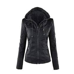 Tookang Damen Vintage Mode Jacke Übergangsjacke Biker Lederjacke mit Kapuze Bomberjacke aus Leder Lässig Einbau Stil von Tookang