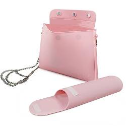 Silikon-Make-up-Reisetasche, einfach zu tragende Kosmetiktasche mit Make-up-Pinselhalter, Premium-Reise-Silikon-Kulturbeutel mit Magnetverschluss, Kosmetiktasche für Damen (inkl. Schultergurte), Pink, von Toothbace