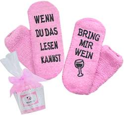 Wein-Socken, Geschenk für Frauen, WENN DU DAS LESEN KANNST BRING MIR WEIN, Geburtstagsgeschenk für Freundin, Schwester-Geschenk, Hellrosa, 36-42 von Top-Geschenk24.de