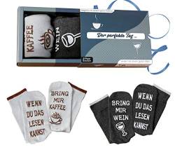 Wein-Socken + Kaffee-Socken Doppelpack Geburtstagsgeschenk für Männer und Frauen, WENN DU DAS LESEN KANNST, BRING MIR WEIN, Grau, 36-43 von Top-Geschenk24.de