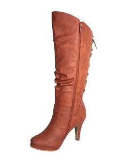 TOP Moda Page-65 Damen Stiefel, kniehoch, runde Zehenpartie, zum Schnüren, Braun PU, 38 EU von Top Moda