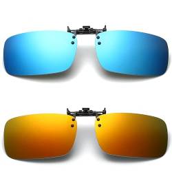 TopHomer Polarisierte Clip-On-Sonnenbrille, UV400-Klappsonnenbrille, polarisierte Linsen, Clip, Tag-Nachtsicht, passt über Blendschutz für Männer und Frauen, Fahren, Angeln, Outdoor, Blau + Orange von TopHomer