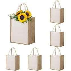 TopTie 6 Stück Jute Shopper Bag Classic Jute Einkaufstasche Geschenktasche Wiederverwendbare Einkaufstüten Zum Einkaufen von TopTie
