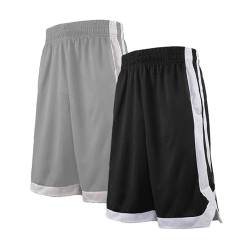 TopTie Herren Sport Shorts, Basketball Trainingsshorts Kurze Sporthose mit Taschen-2 Stück Schwarz/Grau-L von TopTie