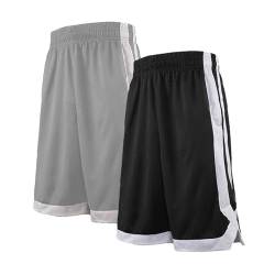 TopTie Herren Sport Shorts, Basketball Trainingsshorts Kurze Sporthose mit Taschen-2 Stück Schwarz/Grau-M von TopTie