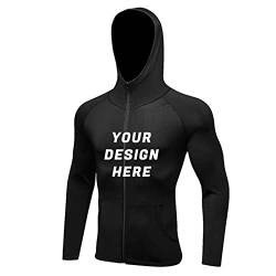 TopTie Personalisierte Herren-Hoodies, Reißverschluss, schmale Passform, Trainingsjacke mit individuellem Logo, Schwarz , L von TopTie