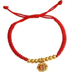 Topcrystal Feng Shui Armband, rotes Band, Drache, Armband, Ruyi, Schloss, Anhänger, Perlen, vergoldet, Glücks-Armband, handgefertigt, buddhistisch, Glücksbringer, Frauen und Männer, Brass von Topcrystal