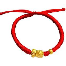 Topcrystal Feng Shui Armband Gold Pixiu Armband Rotes Schnurarmband Chinesischer Drache Pi Yao Armband Mit Antiken Münzen Verstellbares Glücksknotenarmband Gewebtes Kordelarmband Frauen Männer,Rot von Topcrystal