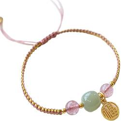 Topcrystal Feng Shui Armband Handgemachte String Armband Erdbeere Quarz Kristall Perlen Armband Charms Jade Amulett Geflochtene Schnur Armband Einstellbare Glück Armband Frauen,Hetian jade von Topcrystal