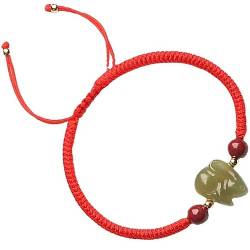 Topcrystal Feng Shui Armband Handgemachtes Buddhistisches Armband Hetian Jade Amulett Zodiac Tiere Armband Einstellbar Glück Armband Rot Schnur Kordel Armband Frauen Männer,Rot,Rooster von Topcrystal