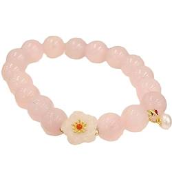 Topcrystal Rose Quarz Armband Feng Shui Armband Für Liebe Natürliche Edelstein Armband Wu Lou Charme Glück Armband Rosa Kristall Perlen Armband Zierliche Frauen Mädchen Amulett Armband,Pearl von Topcrystal