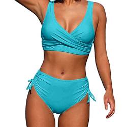 Badeanzug Damen Bikini Bauchweg Mit Shorts Bikini Damen Bauchweg Schwarz Gr 46 Bikini Damen Set Mit Bügel Bunt Sexy Bikini Damen Tanga Swimsuit for Women Plus Size Badeanzüge (W1-Light Blue, XXL) von Topgrowth Accessorio