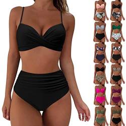 Badeanzug Damen Bikini Bauchweg Mit Shorts Bikini Damen Bauchweg Schwarz Gr 46 Bikini Damen Set Mit Bügel Bunt Sexy Bikini Damen Tanga Swimsuit for Women Plus Size Badeanzüge Tankini (A-Black, L) von Topgrowth Accessorio